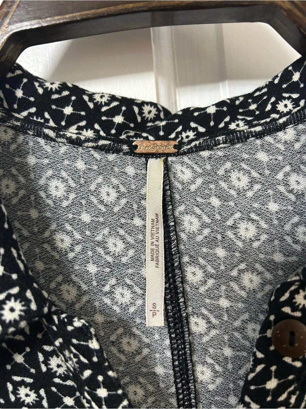 Free People Black and White Printed Long Sleeve Dress